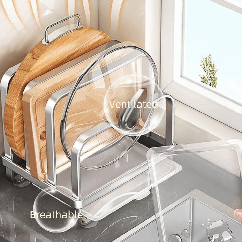 Vertical Cutting Board Holder Rustproof Moisture-proof Pot Lid Storage Rack Anti-slip Space Saving Cookware Holder Cabinet