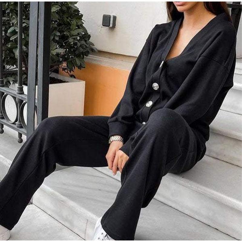 2025 Spring and Autumn New Fashion Single-breasted Casual Suit Cardigan Top Lace-up Pants Two-piece Women's Clothing