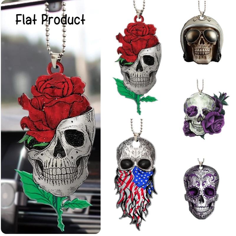 Acrylic Flat Car Interior Hanging Ornament Rose Skull Halloween Party Decoration