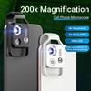 Профессиональный цифровой 200-кратный объектив микроскопа Мобильный светодиодный направляющий свет Лампа Микро Карманный Супермакрообъектив для телефонов iPhone Samsung