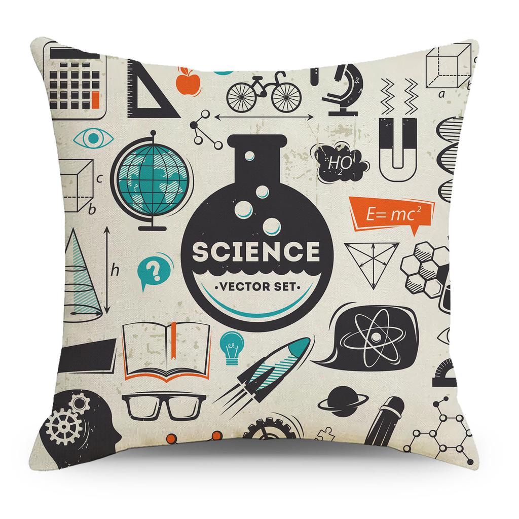 Mathematics, Physics and Chemistry Equations Pillow Cover Personalized Geometric Formula Graffiti Students' Bedside Linen Sleeping Pillow Cover
