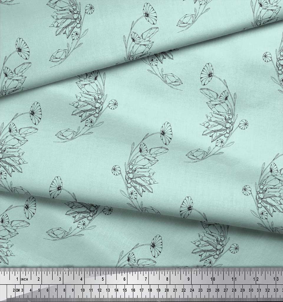 Soimoi Синяя полиэфирная креповая ткань с художественным принтом в виде листьев и цветочного принта, 42 дюйма по метрам