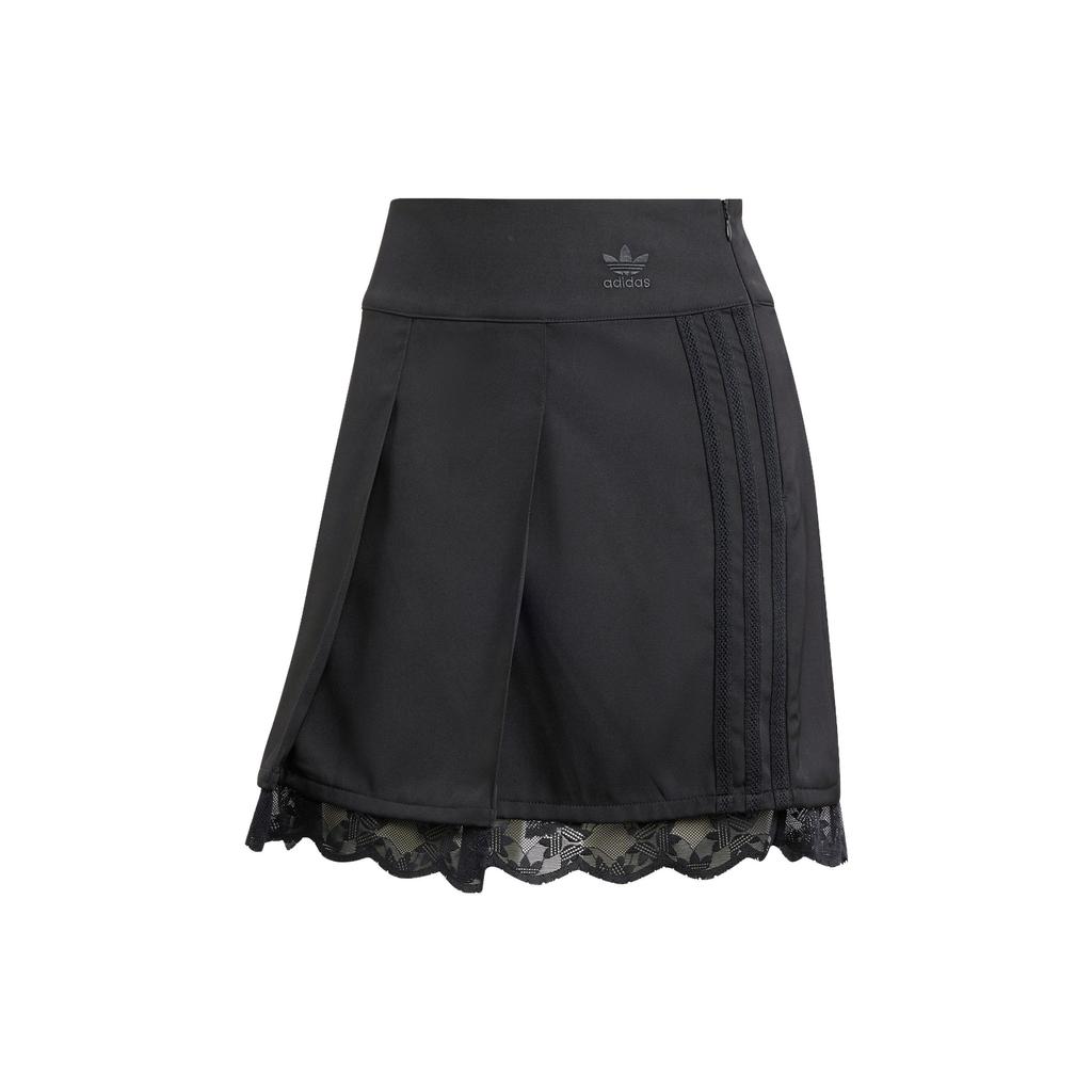 Adidas Originals Pure Color Lace Trim Sporty Casual Mini Skirt Women Bottoms Black IZ5002