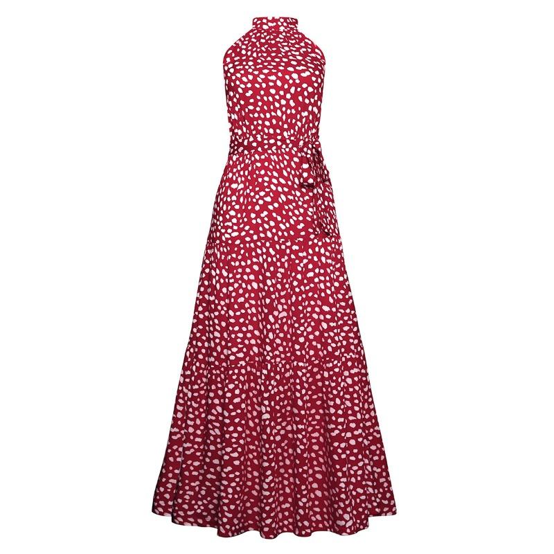 Summer Women's Dress Polka Dot Printed Long Dress Hanging Neck Tie Dresses