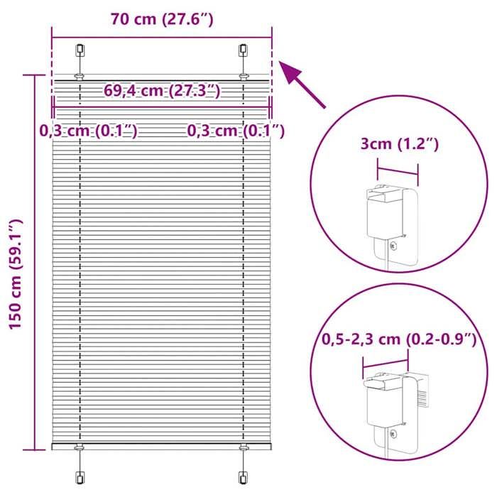 VidaXL Store plissé blanc 70x150 cm largeur du tissu 69,4 cm polyester, store plissé de fenêtre, store accordéon, store 4015494