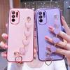Luxury Love Heart Wrist Chain Phone Case For Xiaomi Redmi Note 10 10S 5G 10T 9 9S 9T 8 8T 7 Pro 9A 9C 8A 7A Plating Bumper Cover