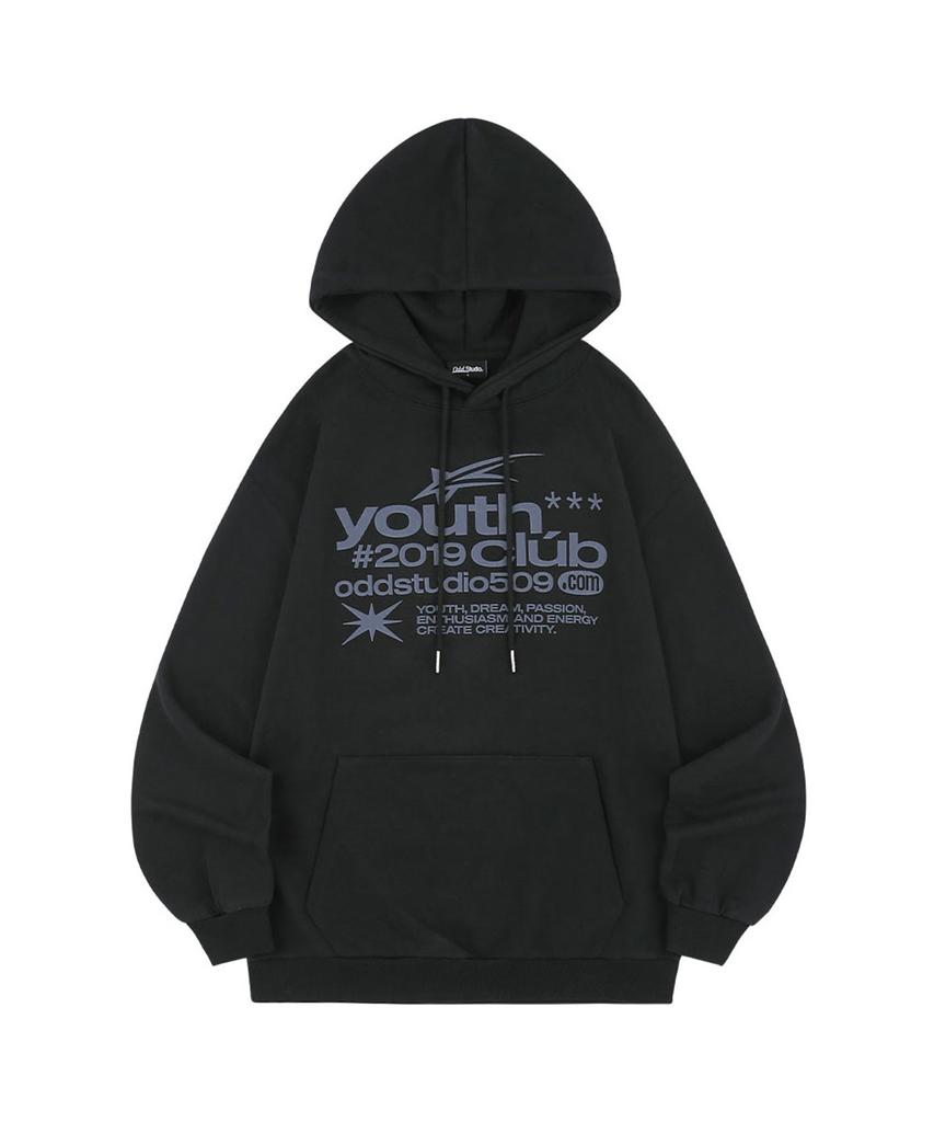 Худи оверсайз с типографикой YOUTH Club - Черный