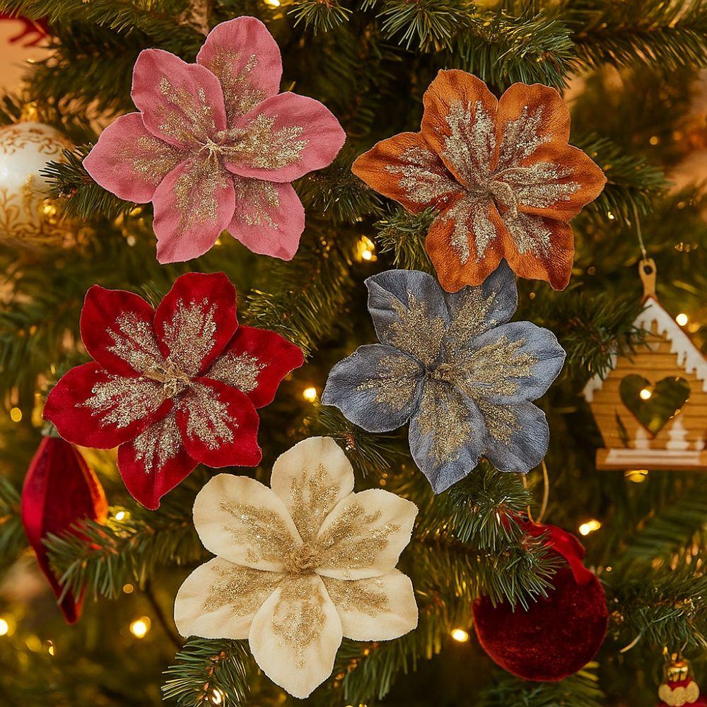 20 cm Christmas Poinsettia Glitter Simulation Flower Xmas Tree Ornaments Christmas Tree