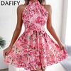 Women's Fashion Summer Spring Flower Pattern Print Sleeveless Half Turtleneck High Waist Casual Dresses