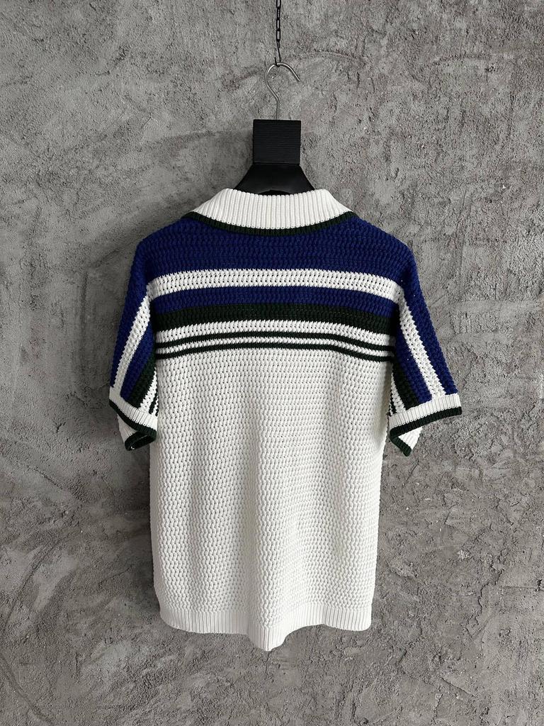 В наличии СВЕТЛО-СИНИЙ полосатый кардиган-свитер ручной вязки из чистого хлопка CASABLANCA