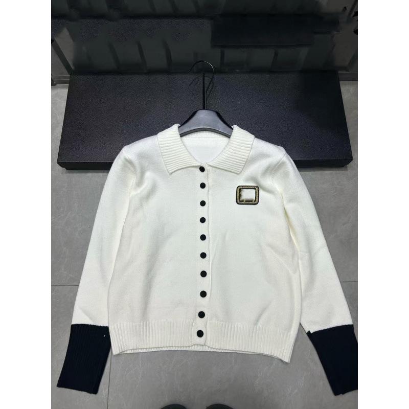 Miu Style 25AW Gold Thread Embroidered Knit Cardigan with Spliced Sleeves