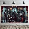 One Piece of Gothic Vampire-themed Background Fabric - a Terrifying Scene Composed of Candlesticks, Portraits and Chandelierszyc