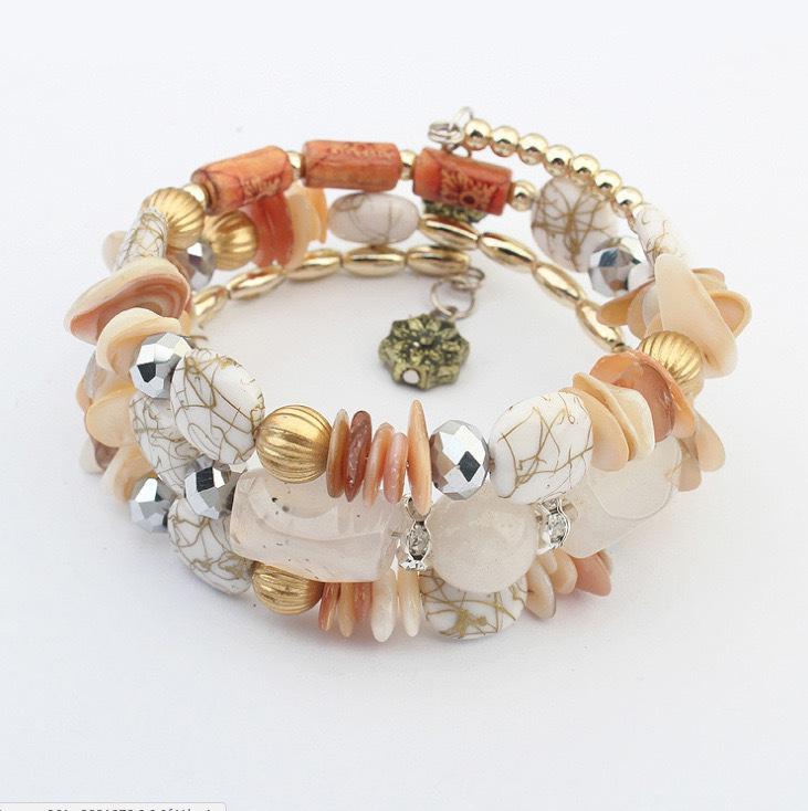 Retro Bohemian Multi-layer Crystal Turquoise Agate Beaded Bracelet