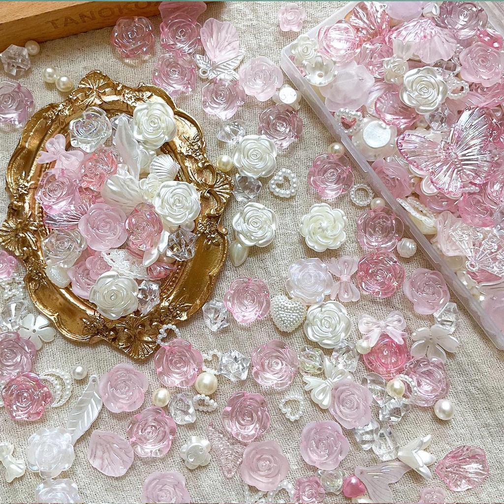 TANOKOX Deco Parts Bead Mix Примерно 100 шт. Декоративные бусины Аксессуары Детали из смолы Декоративные материалы Изделия ручной работы Розы Жемчуг Ракушки