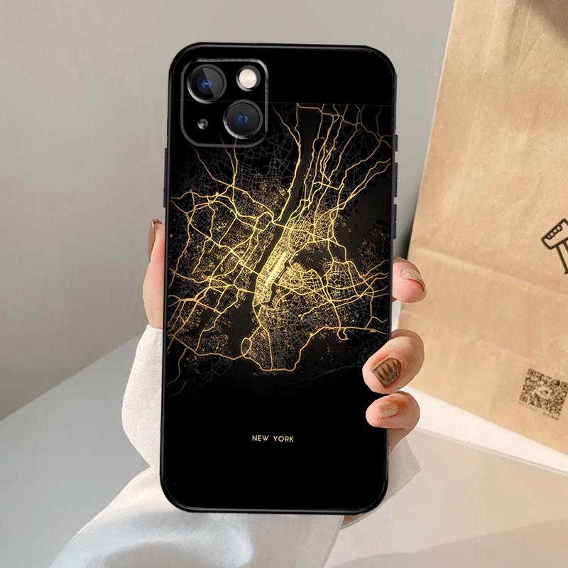 Paris London Amsterdam City Maps Case For iPhone 16 15 14 13 12 11 Pro Max XS XR X Plus 12 13 Mini Bumper Back Cover