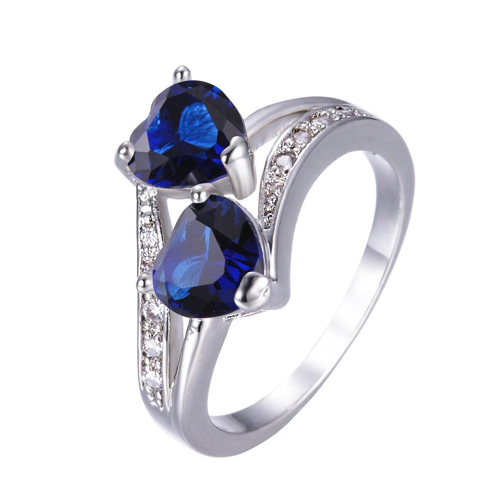 European and American Popular Color Double Heart-shaped Zircon Ring for Women Double Heart Inlaid Zircon Ring