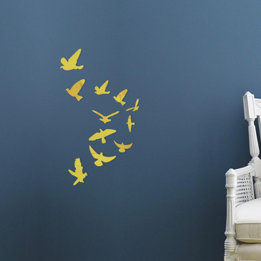 11 шт., акриловые зеркальные наклейки с птицами, 3D съемные наклейки на стены, украшение на стену для спальни, украшения для дома, настенная фреска