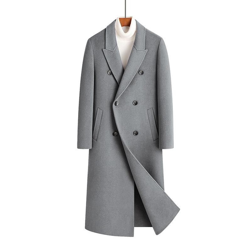 Autumn and Winter Men's Handmade Double-sided Woolen Coat Youth Fashion Trend Long Woolen Coat Trench Coat Men