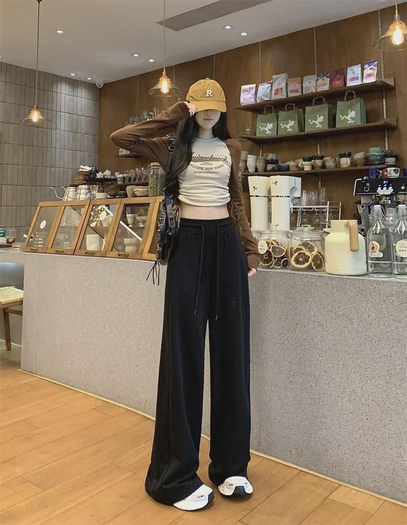 Женские серые спортивные брюки в американском стиле – новинка весны и осени 2025 г.: Свободные, облегающие, повседневные, прямые, широкие спортивные брюки.