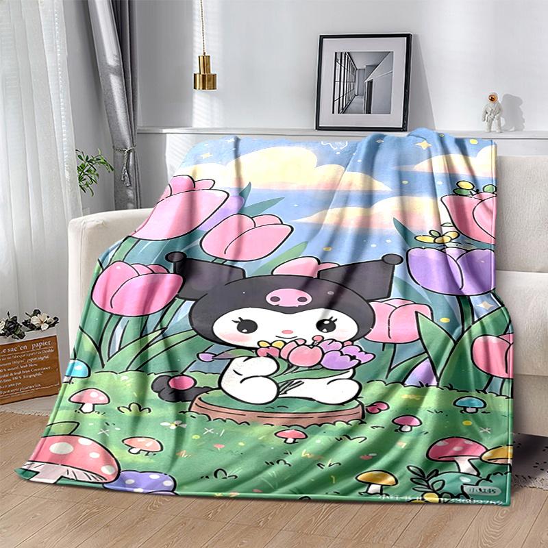 1pc Floral Adventure Kuromi Blanket, Soft Throw for Room Decor, Perfect Gift for Family and Friend, Living Room, Travel, Camping, Car Blankets, Beach,