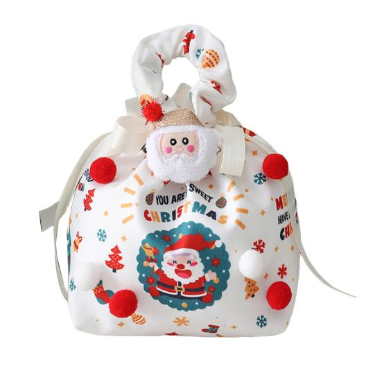 Christmas Gift Bag with Drawstring Reusable Candy Bag for Treats Cookie Goodies Xmas Eve Fruit Storage Bag with Santa Snowman Deer Doll for Xmas Party