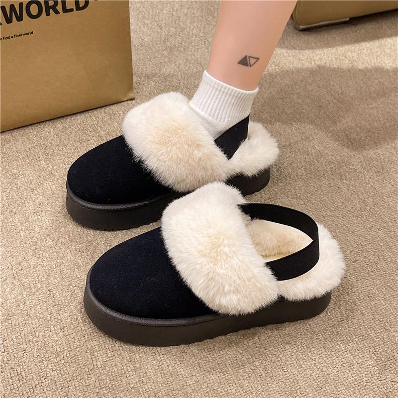 Новые стильные женские шерстяные тапочки, женская одежда, новые меховые сапоги One Plus Velvet Snow Boots Bao Head Winter Thick Sole Half Mop Cotton Shoes