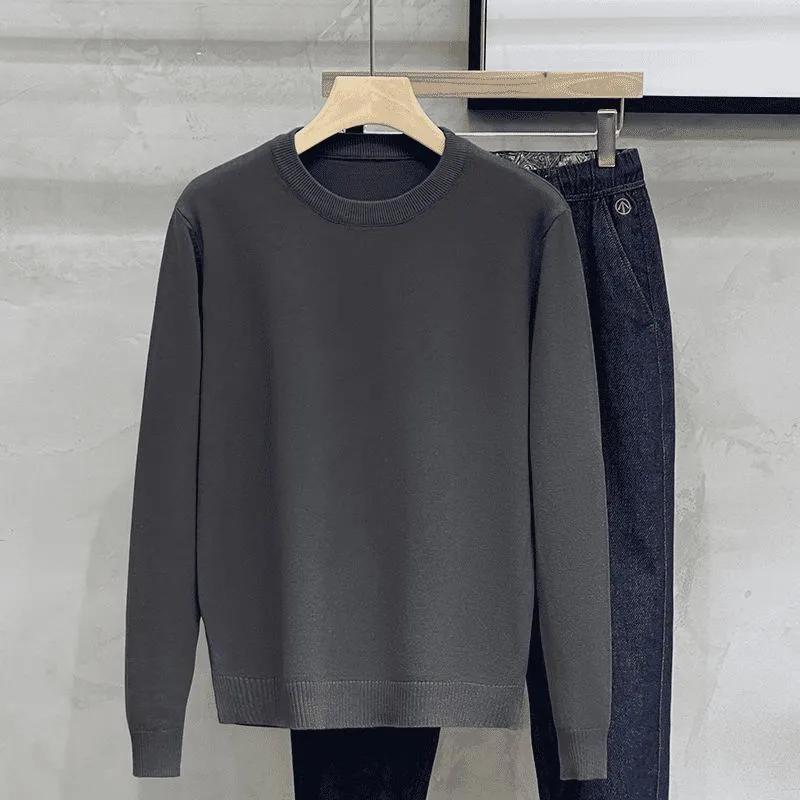 Осень и зима, новый свитер с круглым вырезом, мужской теплый свитер, верхняя футболка с длинными рукавами, универсальный пуловер, мужской