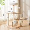 Space-Saving Solid Wood Cat Tree with Cozy Bed and Scratching Post