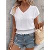 Summer V-neck Women's T-shirt Jacquard Hollow Drawstring Short Sleeve T-shirts Women Fashion Casual Tops Elegant Slim Fit Office Lady Tee Shirt New