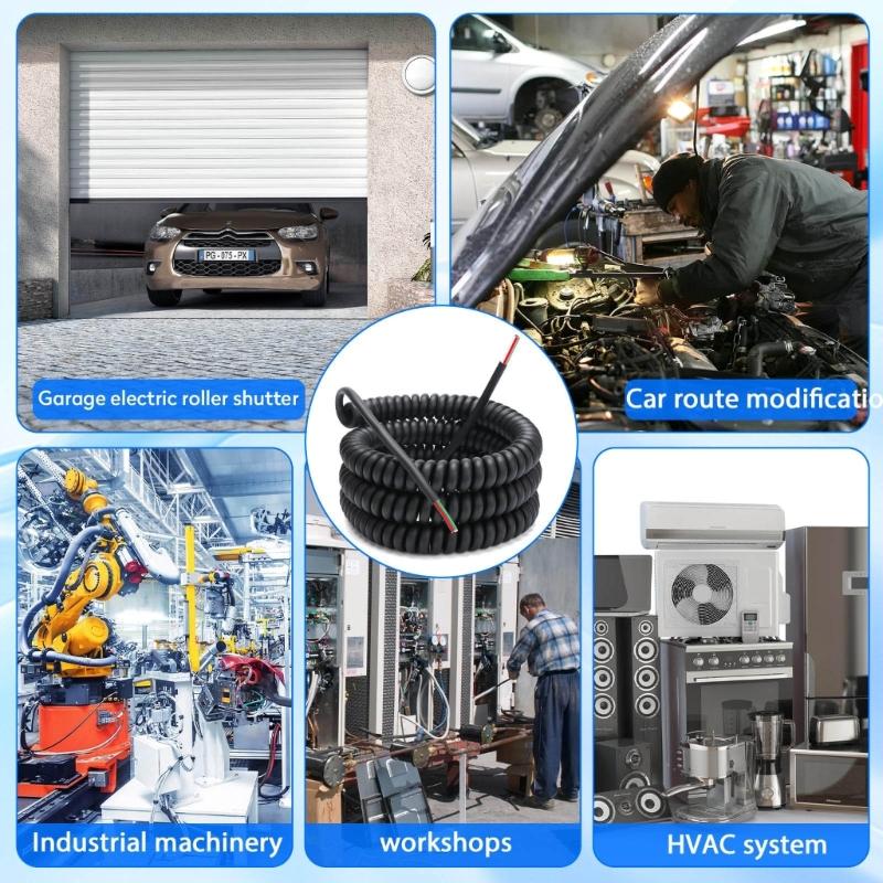 Shrinkable Cable Power Extension Cord 18AWG 4 Cores Spring Spirals Black Cable Telescopic Wire for Industrial/Homes Use