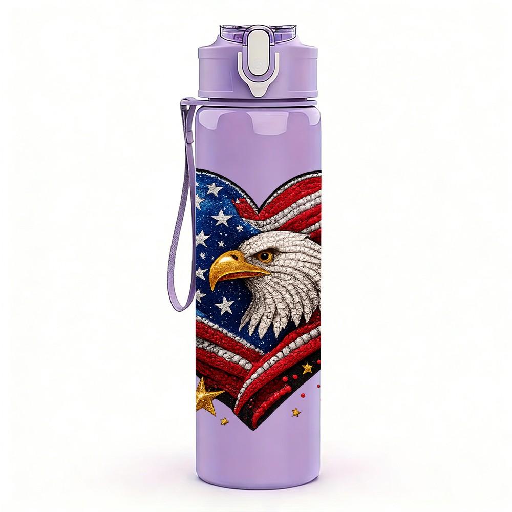 1PC Eagle American Heart Flag 750ml Color Plastic Sports Water Bottle Leakproof Flip Straw Lid Suitable for Sports Office Home Use