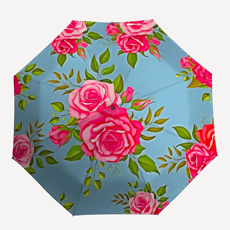 1pc Floral Pattern Automatic Opening/Closing Folding Umbrella with 8 Ribs,Windproof Portable Sunshade Umbrella Holiday gift yy260401034