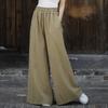 Women Vintage Cotton Wide Leg Pants Belt Solid Color Autumn Casual Loose Trousers Long Pants