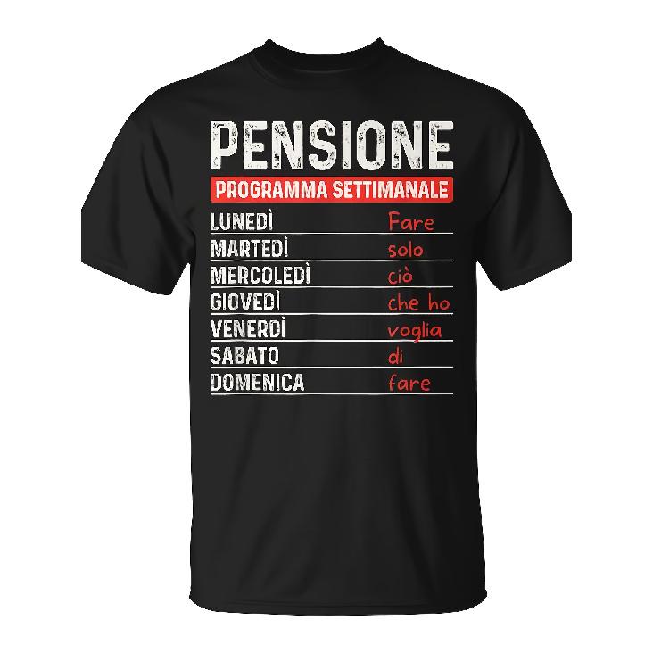 Men's Funny 2024 Retirement Italian Phrase T-Shirt - "Pensionato" Design with Italian Retirement Benefits Chart - Humorous Gift for Retirees - Casual