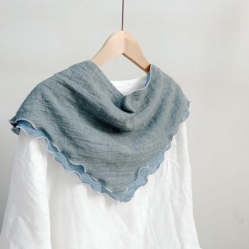 Double Layer Triangle Scarf Women Cotton Linen Scarves Solid Color Scarf Small Shawl Korean Version Shawl All-match Decorative