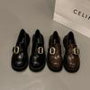 Британский стиль черные маленькие кожаные туфли женские 2025 весна и осень новые универсальные толстый каблук повседневные лоферы Мэри Джейн