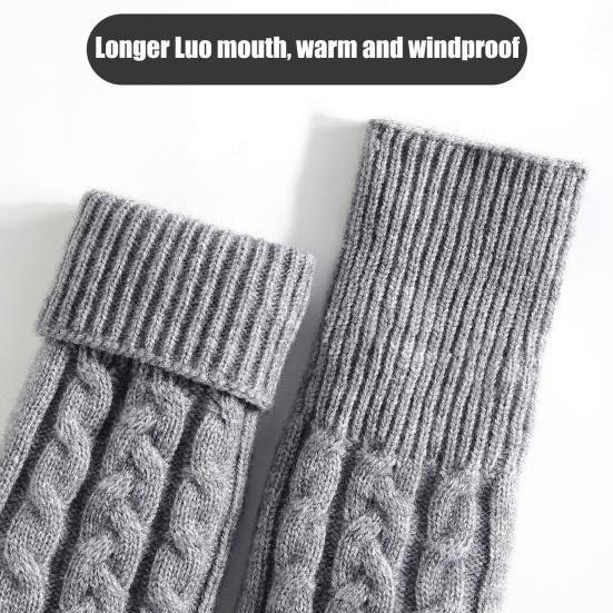 Thermal Knit Gloves for Winter Double-Layer Fleece Lined Windproof Mittens