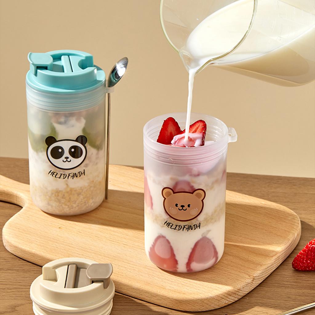 Portable Breakfast Oat Cup With 316 Stainless Steel Spoon Plastic Milk Yogurt Oatmeal Jar Leak Proof Food Container