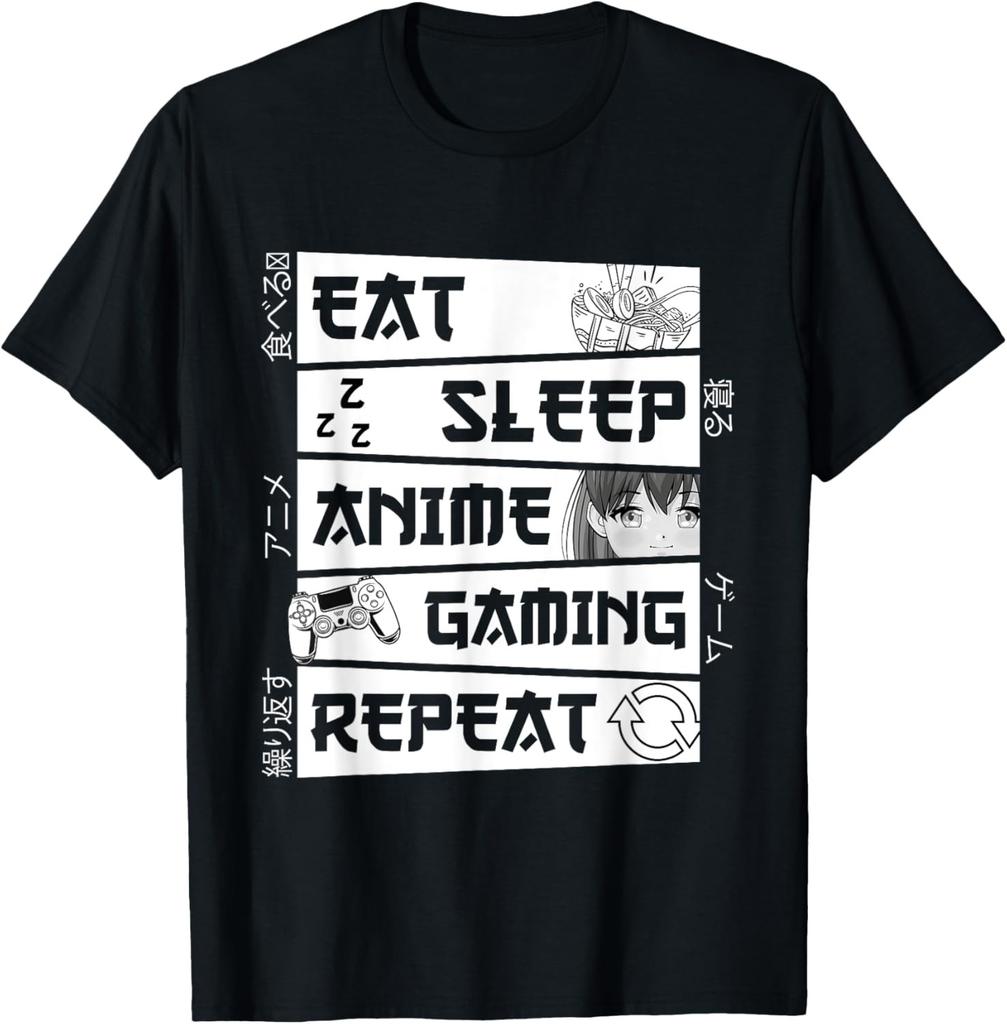 Eat Sleep Anime Gaming Repeat Kawaii Otaku Anime Unisexga Custom Printed Graphic T Shirts Customizable Graphic Loose Soft TShirts