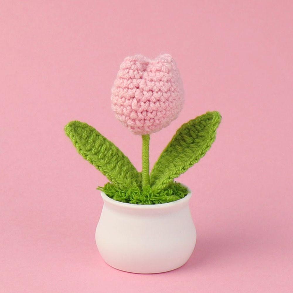 DIY Craft Тюльпан Цветы ручной работы Готовые плетеные цветы ручной работы в горшке Декор для домашнего рабочего стола