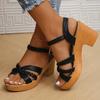 Fashion Summer High Heels Sandals Women 2025 Summer Ankle Buckle Platform Sandals Woman Pu Leather Square Heel Gladiator Sandalias Mujer