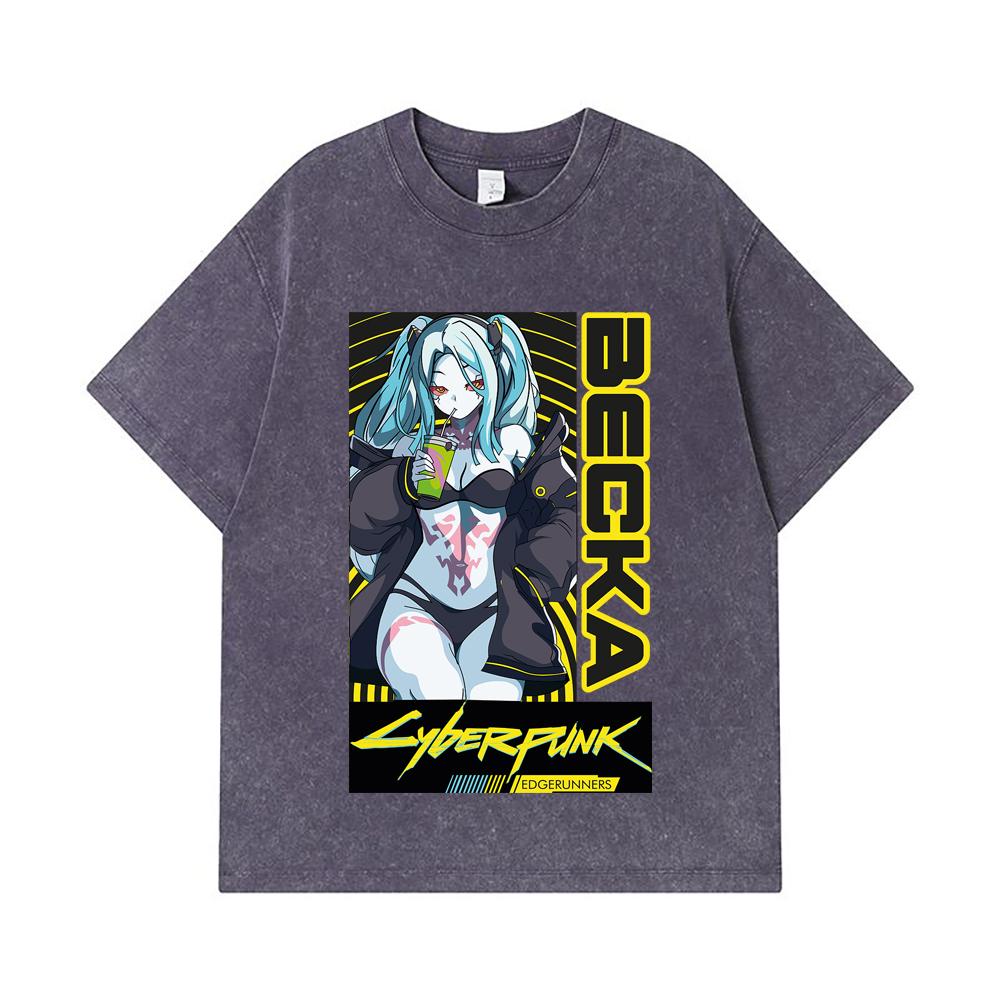 275 GSM Washed T-shirts 100% Cotton Cyberpunk V10 Becka Print Unisex Heavy Cotton T Shirt
