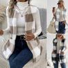 Plaid Open Front Teddy Vest, Casual Sleeveless Winter Vest with Pocket, Women's Clothing
