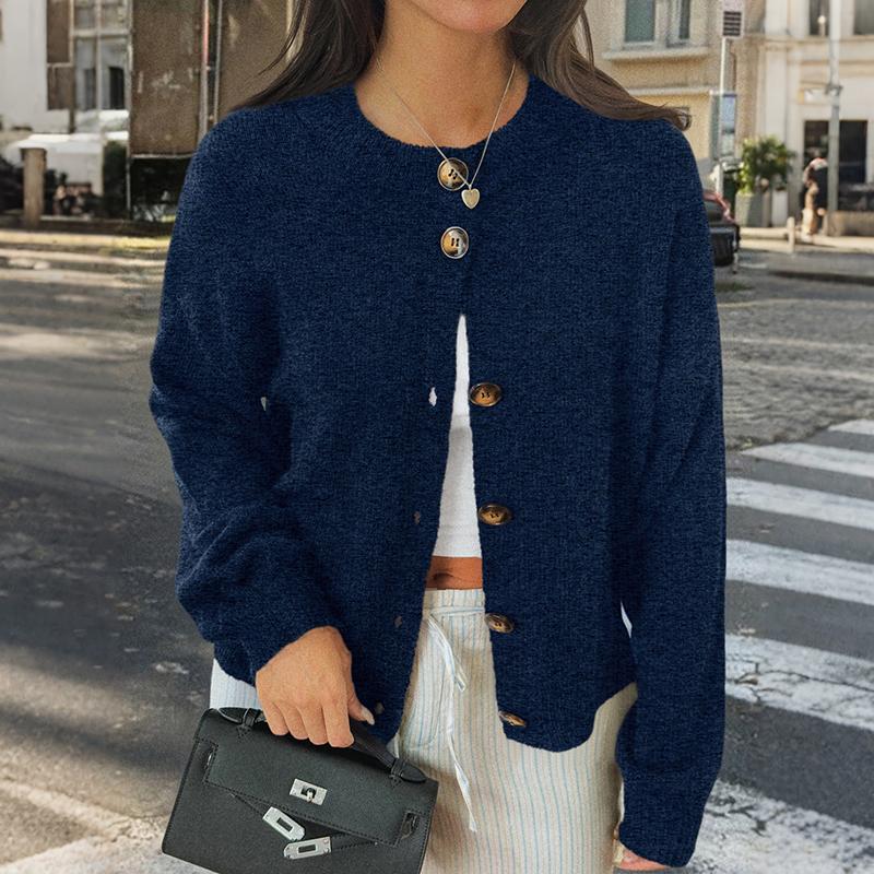 Minimalist Style Button Front Layered Look Knitted Sweater Cardigan Coat for Ladies