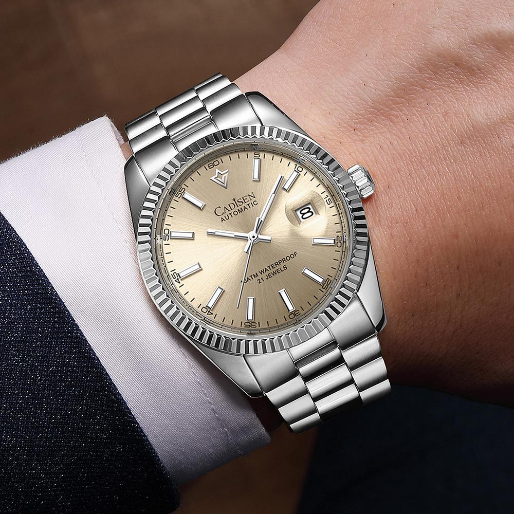 Cadisen 8214 Новые роскошные мужские часы высшего бренда с коробкой, водонепроницаемые 10 атм, 21 УКРАШЕНИЕ, автоматические мужские механические часы