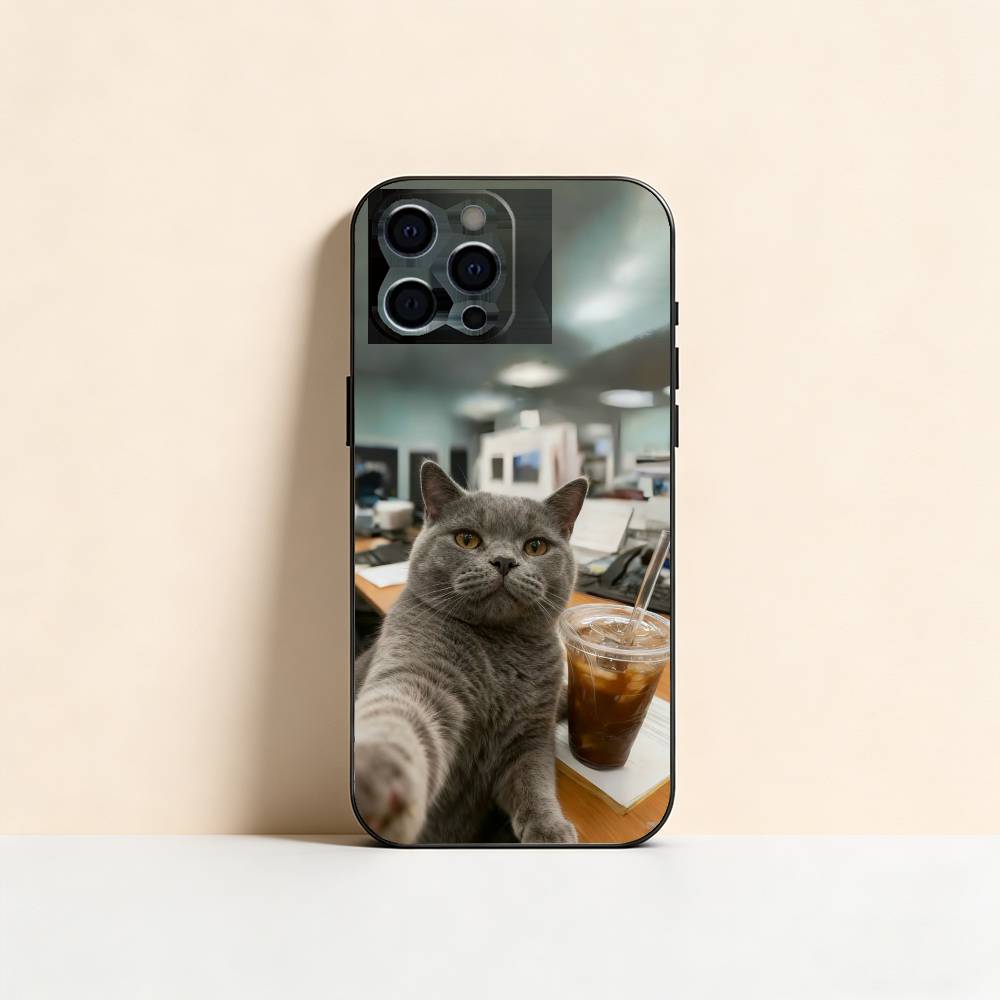 Table Working Cat Phone Case For iPhone 17,16,15,14,13,12,11 Plus,Pro Max,XS,Soft Silicone Black Cover