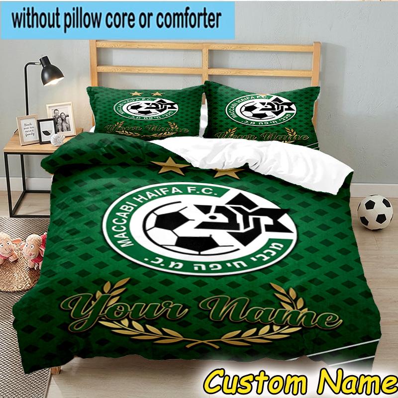 Custom Name Maccabi Football Crest Bedding Set 3PCS Duvet Cover Closure Includes 1 Duvet Cover & 2 Pillowcases for All Seasons Bedroom Decor