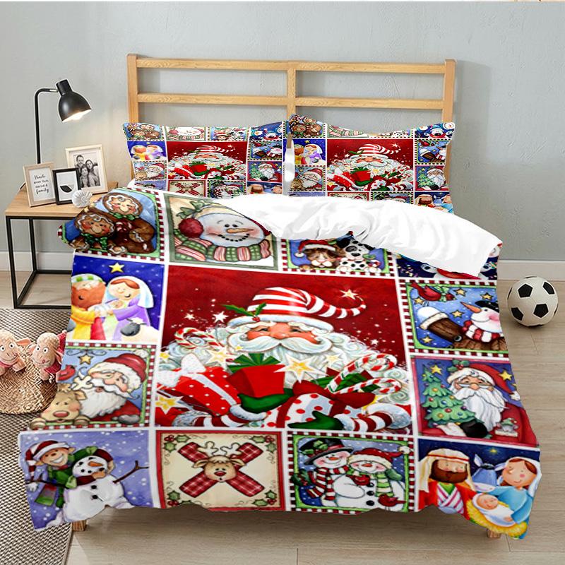 Santa Snowman Friendship Bedding Set 3pcs, High Quality Bedding Set Including 1pc Duvet Cover And 2pcs Pillowcases for Bedroom, Dormitory Gift