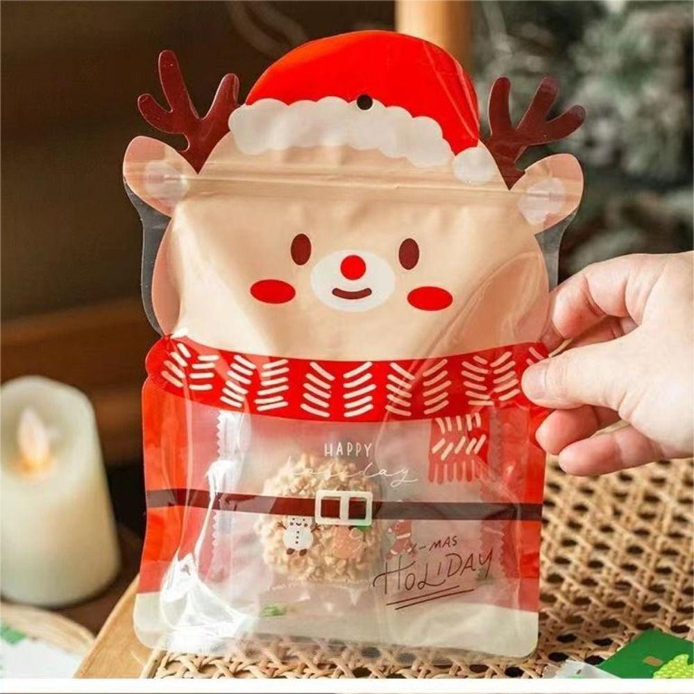 10pcs Thick Candy Packing Bags Elk Christmas Tree Shaped Candy Pouches Christmas Gift Bags Biscuit