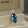 Mystic Rainbow Fire Crystal Big Oval Stone Подвеска Ключица Ожерелья Для Женщин Белое Золото Синий Зеленый Розовый Циркон Свадебное Чокер